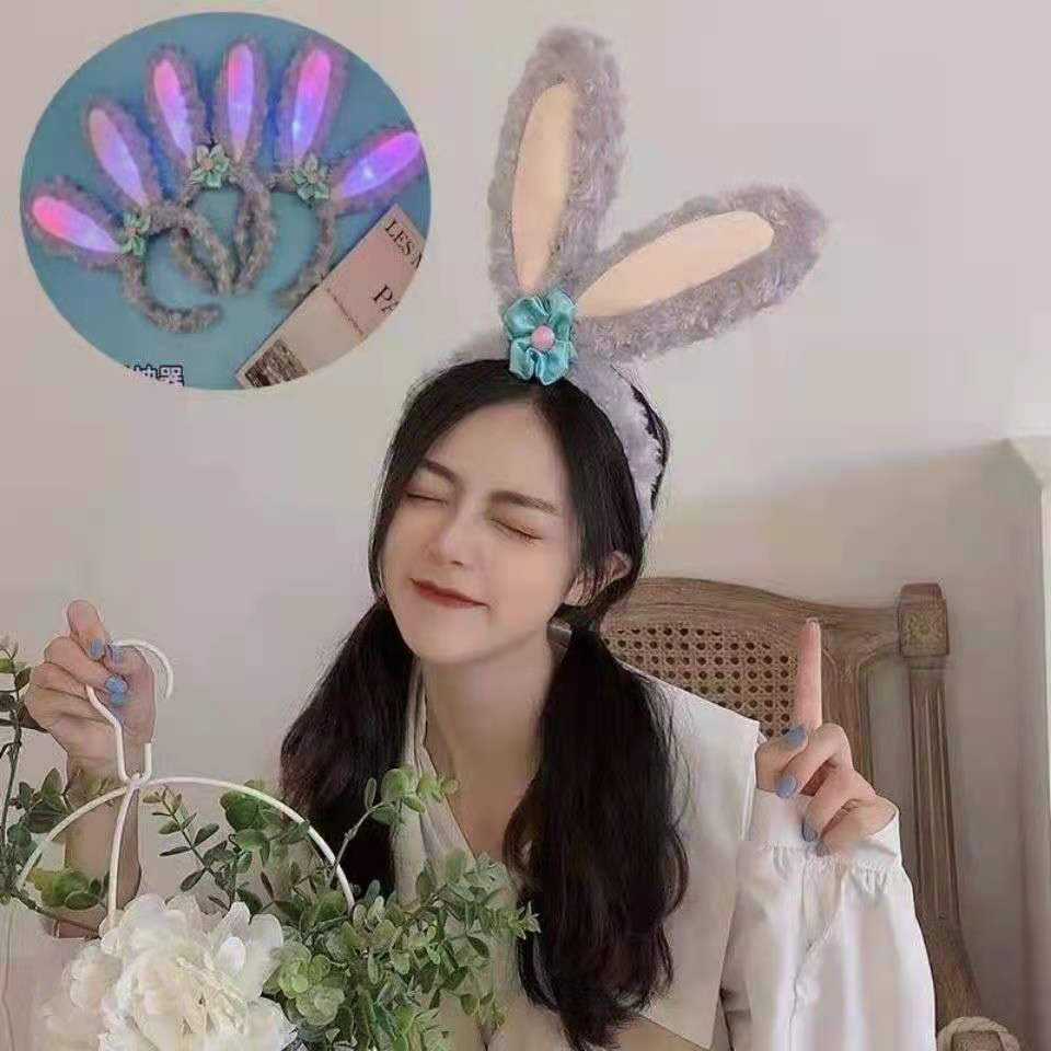 Luminous star Delu Rabbit ears Star Delu Headband Luminous glitter with light long rabbit ears Korean style hair band girl cute cartoon face wash headband Application Scenario