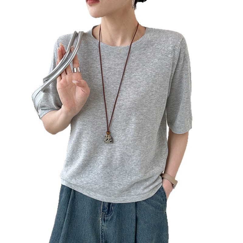 New ROW style ~UPW linen + cotton round-neck short-sleeved T-shirt, refreshing and versatile, casual and commuting, elegant and intellectual woman Item Picture