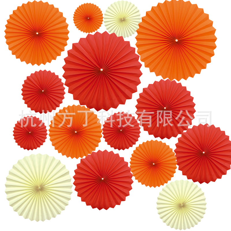 现货珍珠纸扇花 婚房派对橱窗装饰单层纸花厚扇 手工折纸扇花批发
