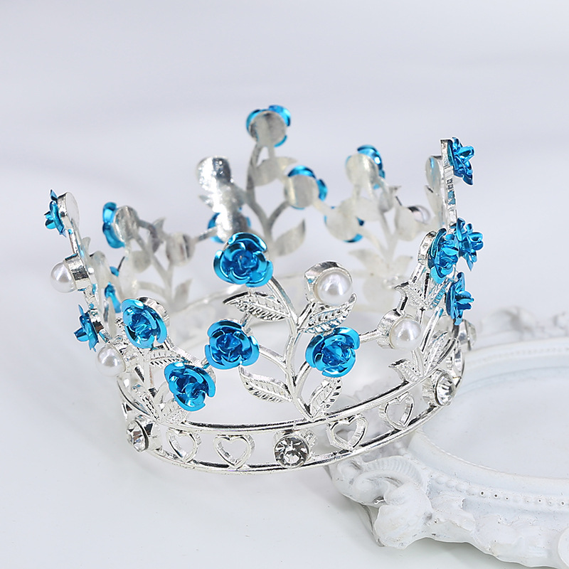 Original Cross Border Birthday Flowers Cake Crown Children's Round Leaves Rose Tiara Crown Alloy Bridal Tiara Application Scenario