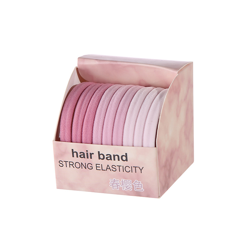Korean style towel band hair tie, simple gradient color series, high-elasticity seamless hair tie spring and summer rainbow hair tie set Item Picture