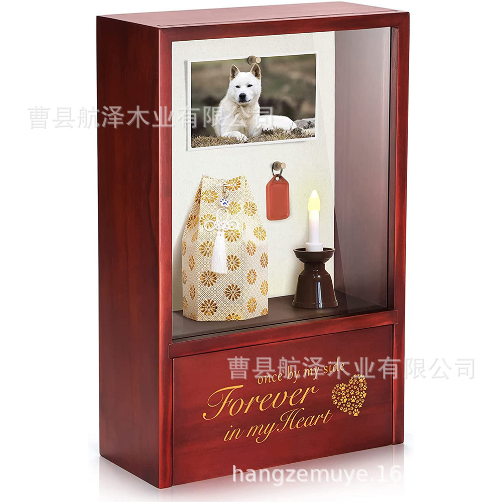 Wooden urn Solid wood pet dog pull-out with photos Ashes box Cat memorial funeral supplies