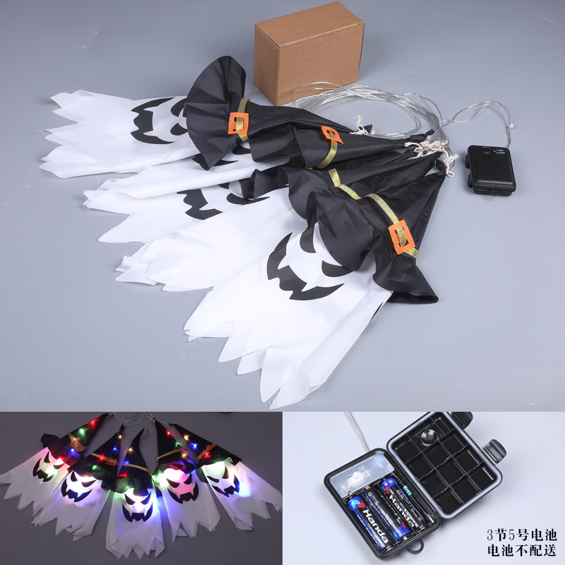 Wholesale of Halloween decorative LED lights, pumpkin lanterns, wizard hats, hanging lights, ghost lanterns, ghost Festival horror atmosphere lights Application Scenario