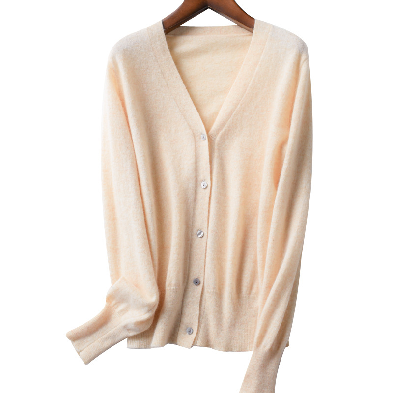 Solid-color wool cardigan, women's knitted base layer, V-neck autumn and winter 2021 new style, paired with sweater, women's shawl Item Picture