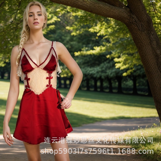 Butterfly silk sexy pajamas summer new ice silk sleeping skirt with chest pad can be worn outside can be a hair A182 details Picture