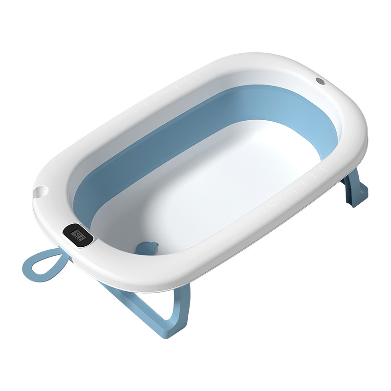 婴儿感温浴盆家用折叠可坐躺 加大加厚儿童洗澡盆 宝宝泡澡桶