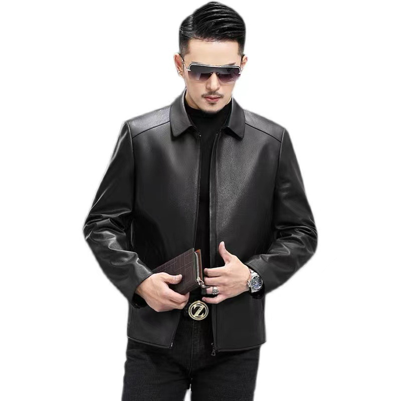 Wholesale of men's casual lapel leather jackets with fleece and thickened large-sized pu men's coats for the 2022 autumn and winter season Item Picture