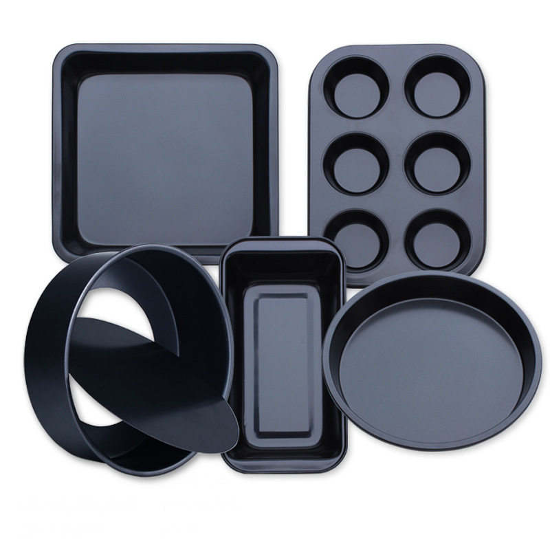 Baking Kit Gold 5-Piece Set Non-Stick Carbon Steel Freestanding Base Cake Toast Box Pizza Pan 6 Cups details Picture