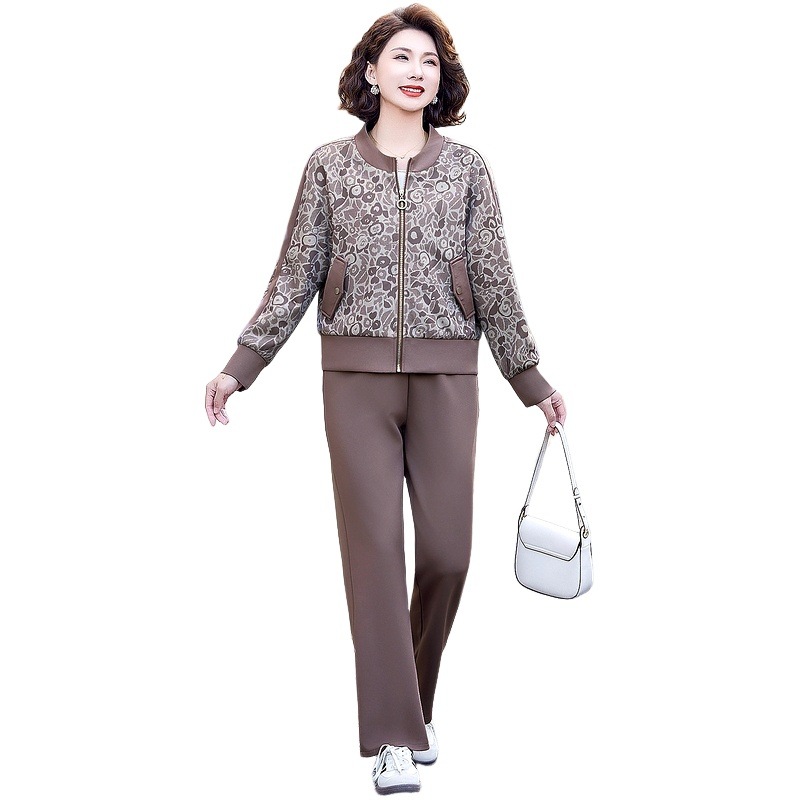 2025春秋时尚减龄妈妈女装休闲运动套装新款中年妈妈运动服两件套白底实物图