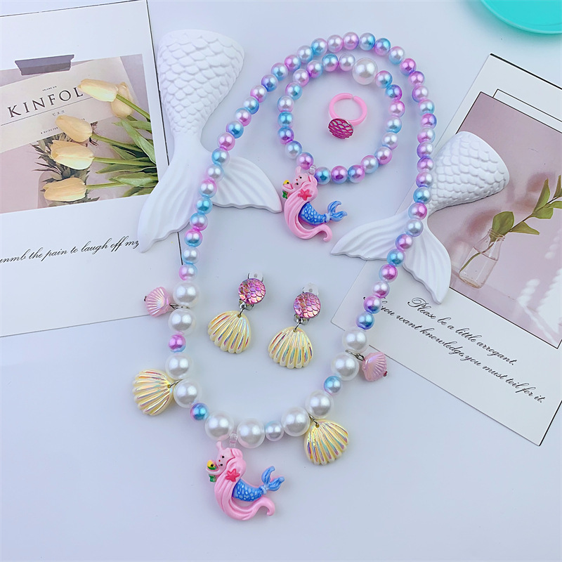 Kids Mermaid necklace Kids bracelet Kids Jewelry set Cute girls Shell delicate girls Cross border full figure