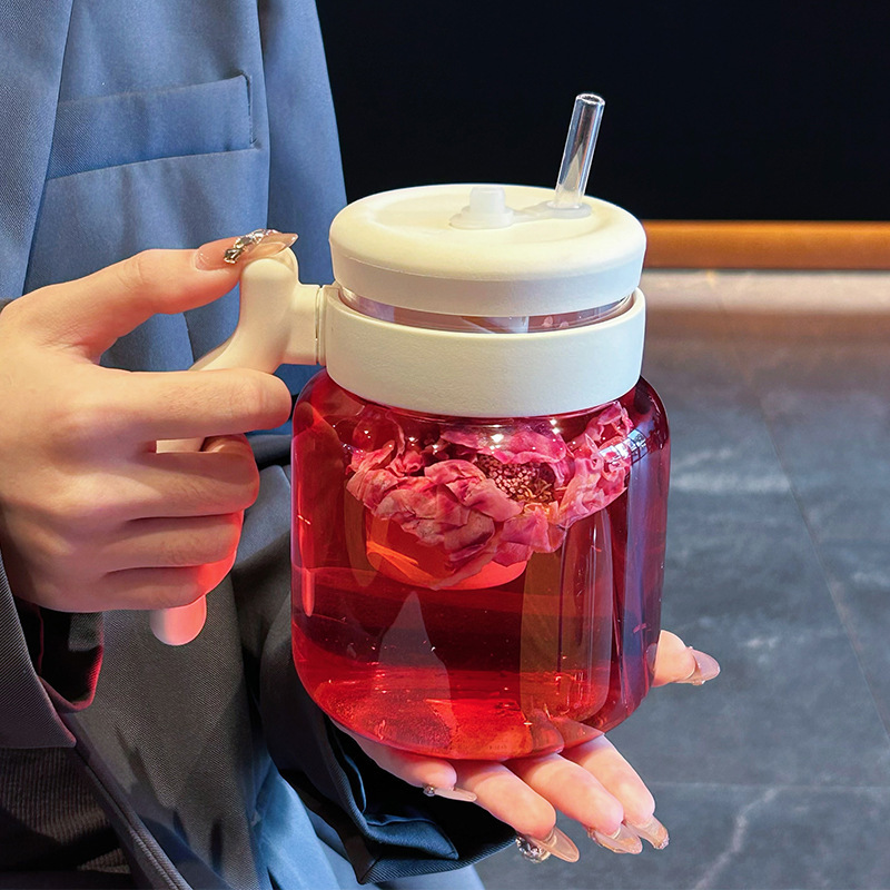 茶水分离泡茶杯大容量高颜值吸管花茶杯办公室耐高温便携玻璃杯