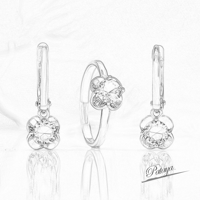 PATAYA light blue zircon flower sweet earrings Ring set 585 rose gold electroplated European and American women's accessories Item Picture