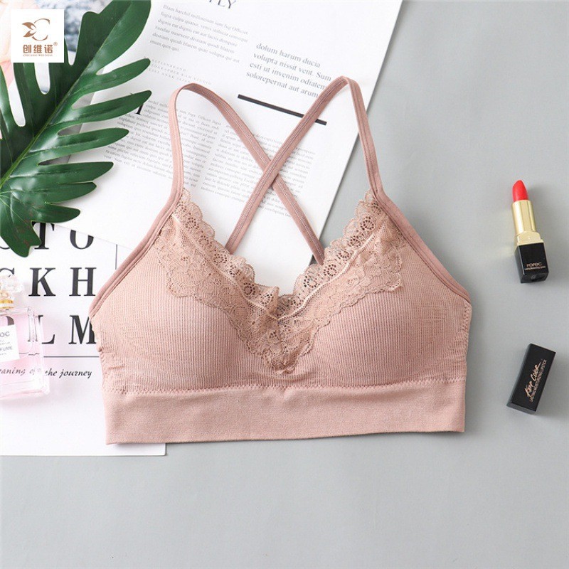 Frameless sports bra, one-piece fixed cotton cup, lace edge, solid color, versatile basic style 0036 for women Application Scenario