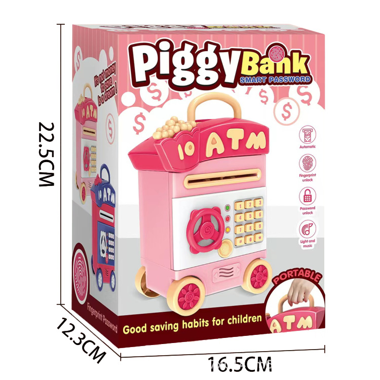 Pink/Purple 2-color automatic money-rolling piggy bank, fingerprint-sensing password, children's ATM piggy bank toy Specification image