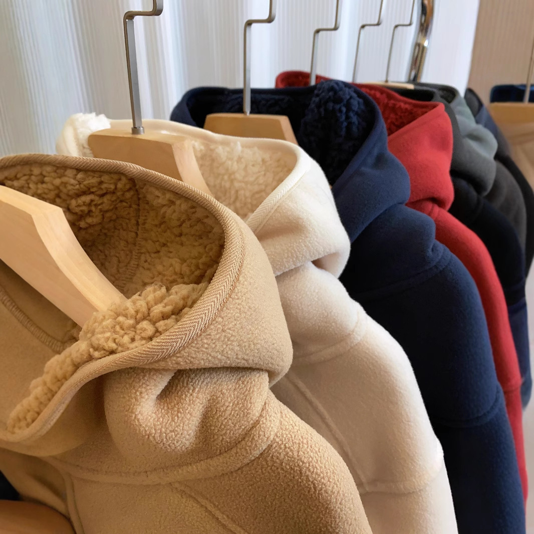 黑科技发热双面摇粒绒拉链连帽加厚情侣外套卫衣女