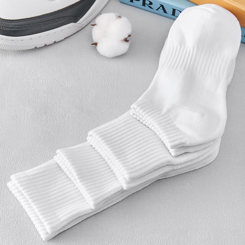 袜子冬季男士袜子中筒运动棉纯色毛巾底加厚长筒袜纯白短袜秋