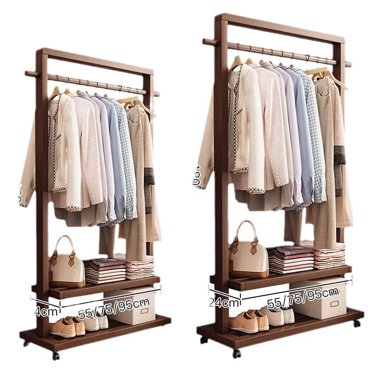 Home Hotel Solid Wood Floor Hanger Room Bedroom Indoor Household Solid Wooden Coat Rack Mobile Hanger Item Picture
