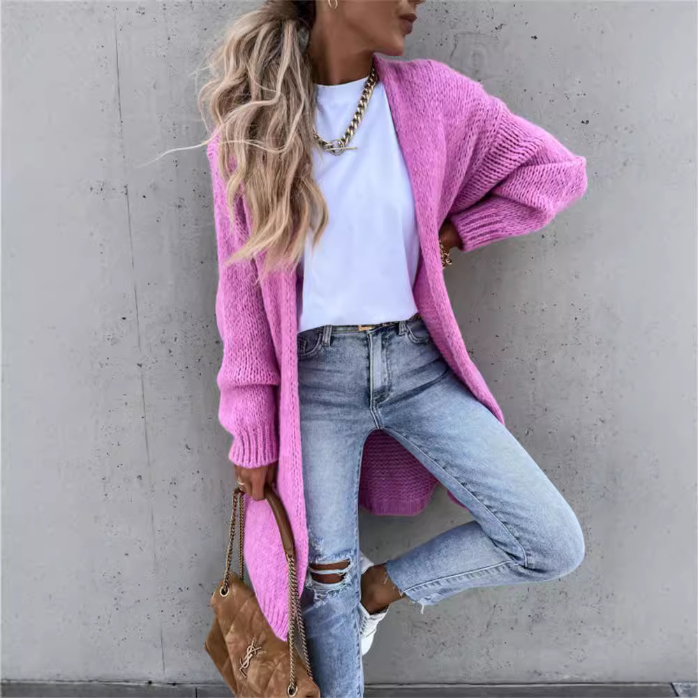 2022 AliExpress wish Amazon new Autumn and Winter loose solid color long-sleeved knitted cardigan sweater coat Application Scenario