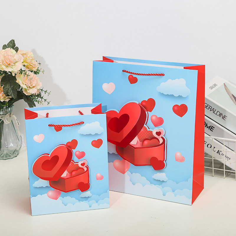 Ladies Red Rose 3D Patch Dusting Gift Bag Tote Bag Paper Bag Birthday Gift Return With Hand Gift South America Specification drawing