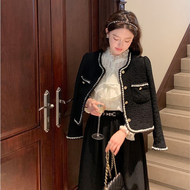 French chanel-style coat for women's spring and autumn short style, retro and high-end, elegant and youthful tweed top for socialite