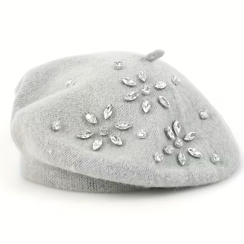 秋冬镶钻羊毛贝雷帽女韩版保暖时尚八角帽英伦复古韩版画家帽潮详情16