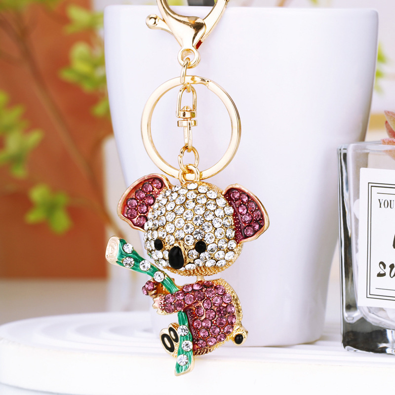 Diamond Set Koala Key Chain Cute Creative Women's Bag Pendant Key Ring Metal Key Chain Business Small Gift Specification drawing