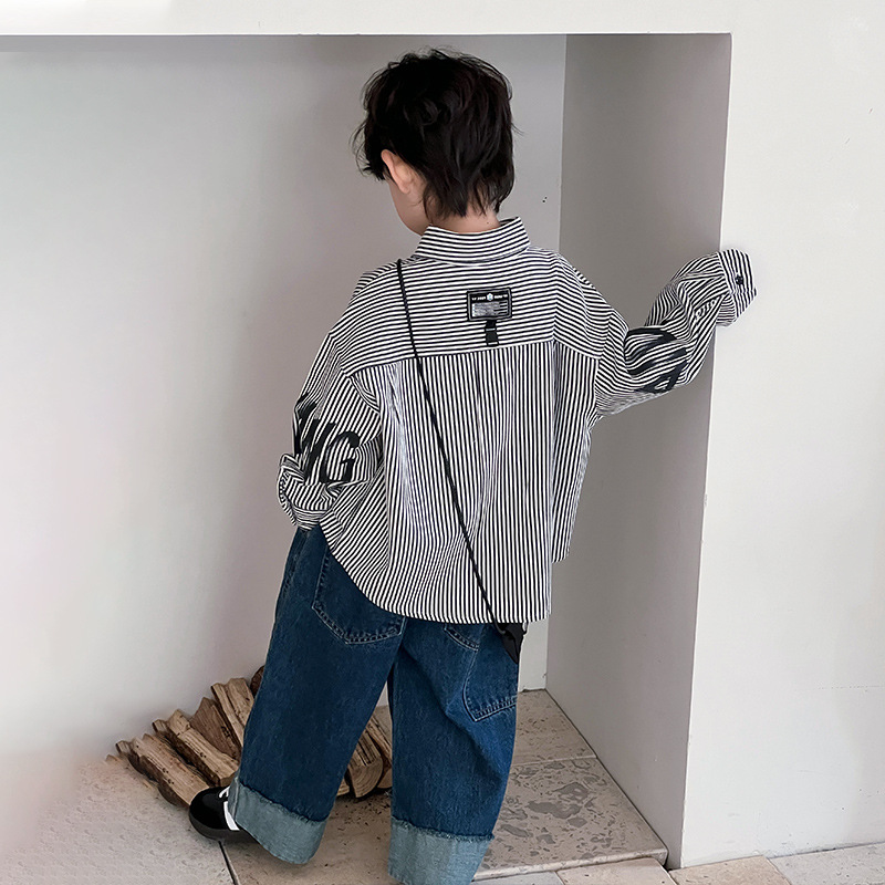 Boys' autumn shirt Children's shirt 2024 autumn children's clothing new style Little boys Korean stylish striped top trend Application Scenario