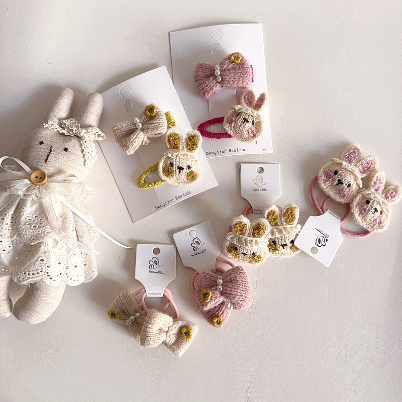 Korean-style cute cartoon woolen bow tie little rabbit children's AB version matching hair band BB clip flowing sea clip headwear and hair accessory details Picture
