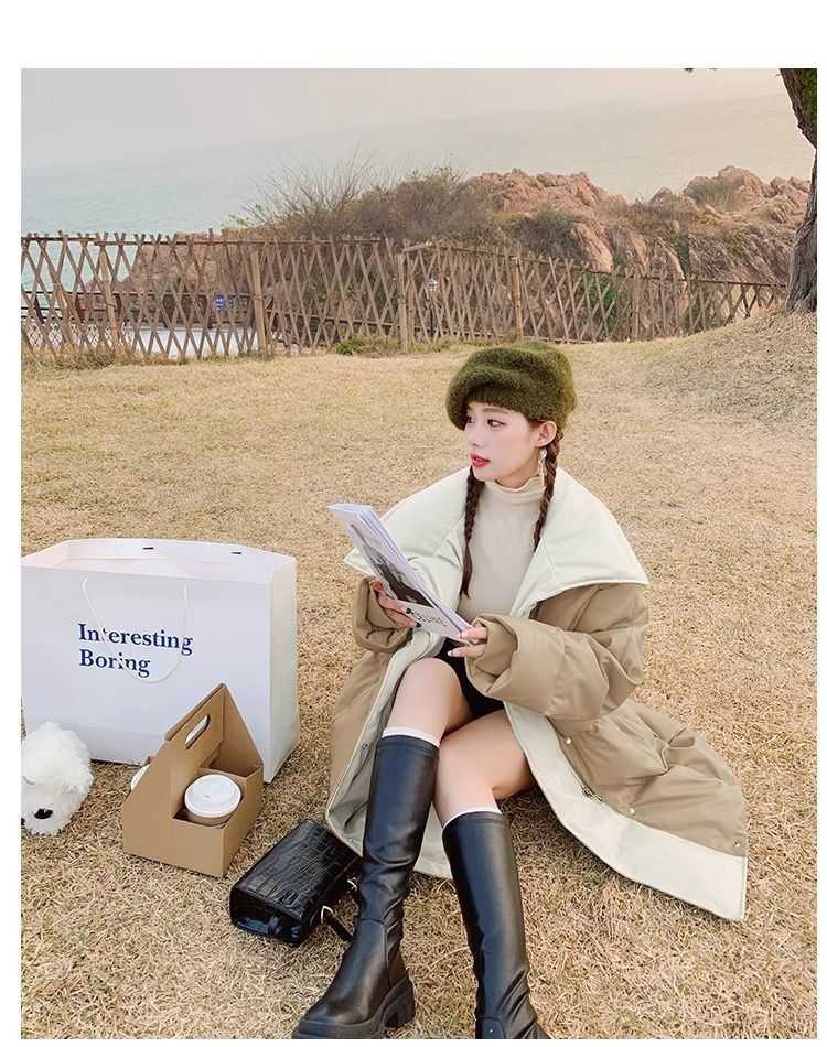 Aguacate verde pato blanco abajo PU piel abajo chaqueta para mujeres estilo mediano largo diseño de nicho sentido influencers estilo explosivo abrigo sin lavado pic 32