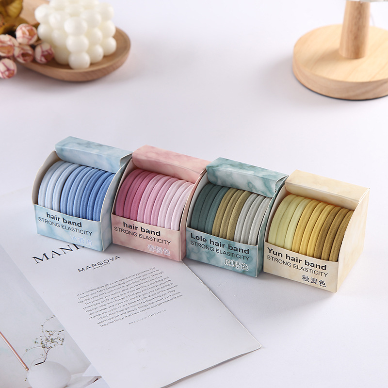 Korean style towel band hair tie, simple gradient color series, high-elasticity seamless hair tie spring and summer rainbow hair tie set details Picture