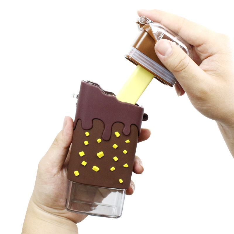 Cute cartoon mini small-capacity ice cream plastic cup, outdoor bouncing cup, children's water cup, backpack, double-layer straw cup Specification image