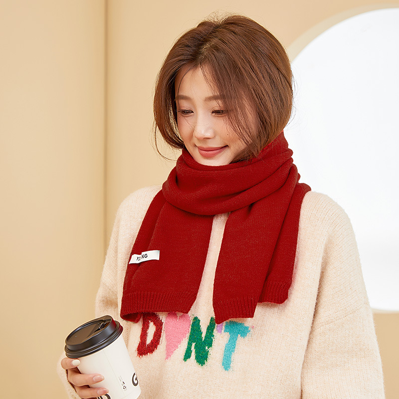 2023 Autumn And Winter New Korean Version Of Alpaca Winter Solid Color Warm Knit Scarf Student Wool Scarf details Picture