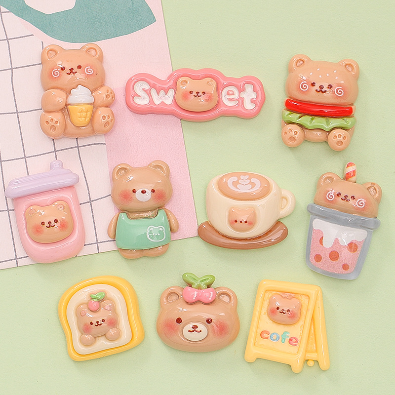 Cartoon Bear Burger Milk Tea Diy Cream Glue Phone Case Hairpin Water Cup Paste Resin Accessories Wholesale