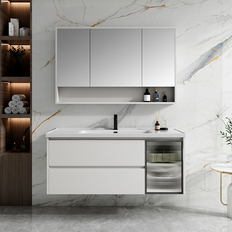 Gu Shi Bathroom Solid Wood Ceramic Integrated Basin Bathroom Cabinet Combination Of Smart Makeup Mirror Cabinet Hand Washing Table Wash Basin Specification drawing