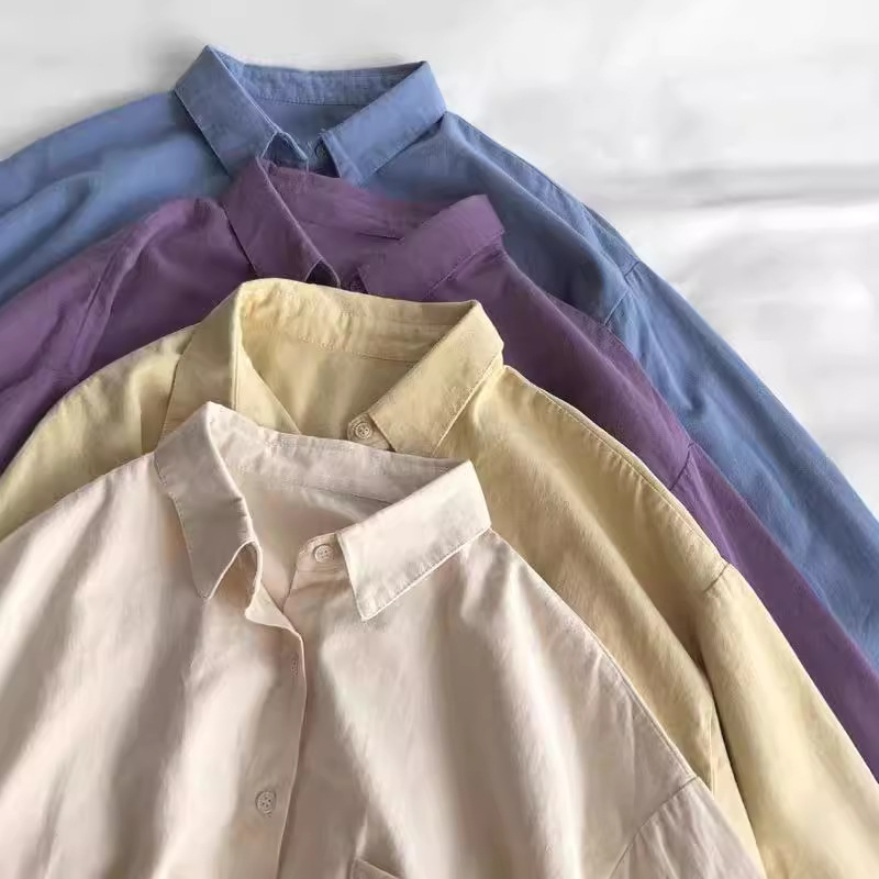 Super comfortable! Pure white washed cotton long-sleeved shirt, a versatile casual jacket for women in spring, cardigan, loose top Specification image