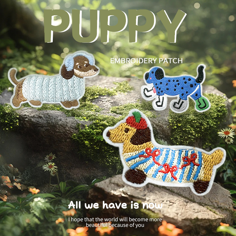 Cute Dachshund embroidery patch diy bag to dress up the puppy patch, computer embroidery stamp ironing Application Scenario