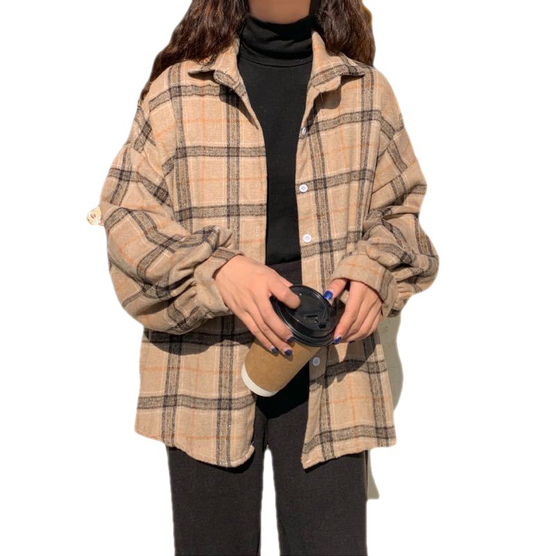 Cross-border retro Hong Kong-style long-sleeved shirt women's new autumn Korean loose mid-length cardigan jacket Item Picture