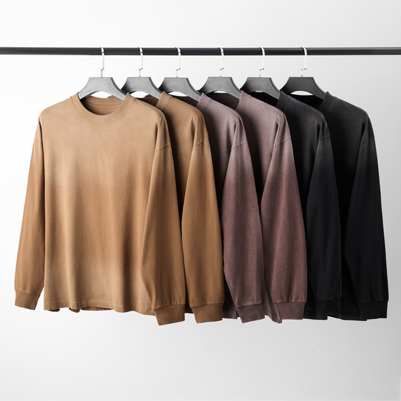American retro 230g pure cotton aged stir-fried snowflake long-sleeved T-shirt for men, new autumn men's gradient loose top Application Scenario