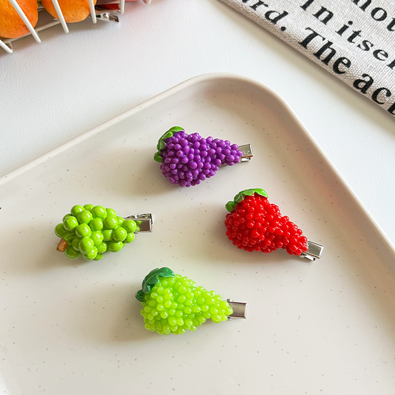 创意仿真水果发夹食玩草莓榴莲石榴发卡可爱树脂边夹趣味桃子发饰详情31