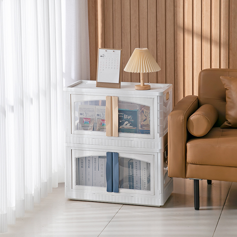 Plastic storage box, household snack and toy organizing box, transparent folding box, foldable front door folding storage cabinet 0753 Application Scenario