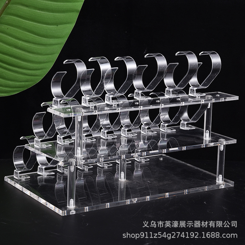 Acrylic Watch Display Stand Transparent Three Layer Table Support Manufacturers Direct Sales Strong Elastic Ring Jewelry Jewelry Storage Stand Application Scenario