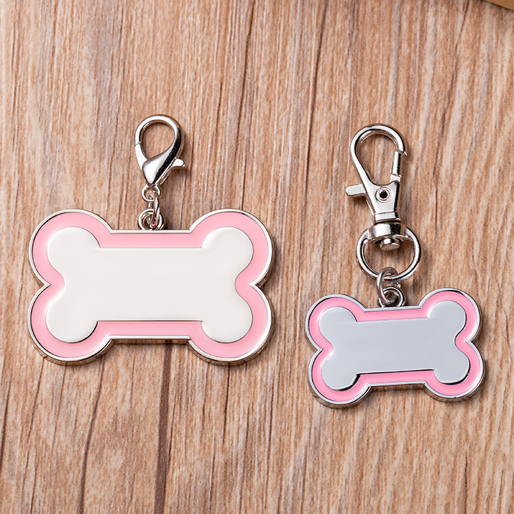 Metal blanco colgante de adornos para mascotas logotipo grabado etiqueta de identificación color hueso bisel estilo marca de perro details Picture