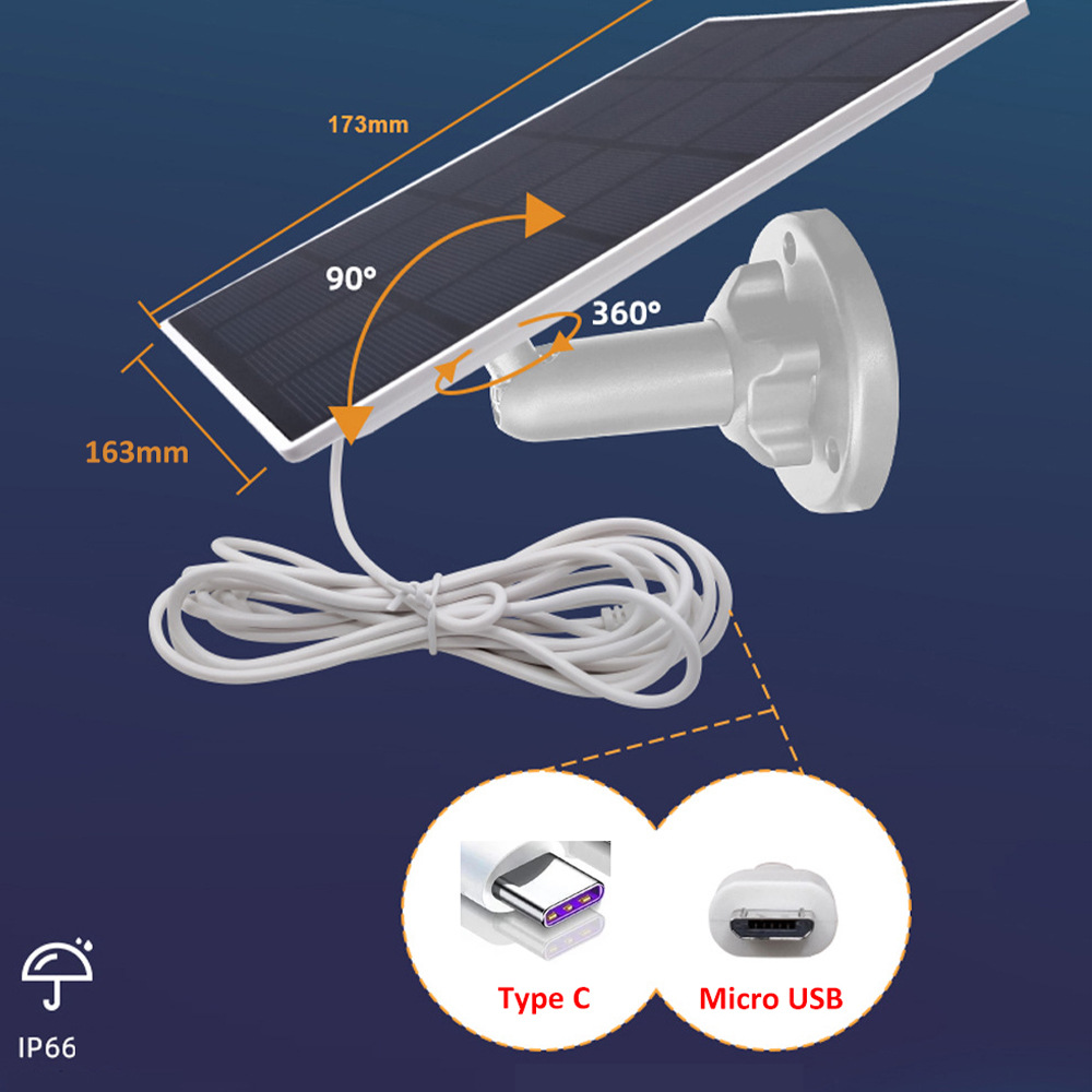 Solar Panel Camera 5W Solar Panel Outdoor Solar Panel Solar Panel Charging Usb To Typec Cable Specification drawing