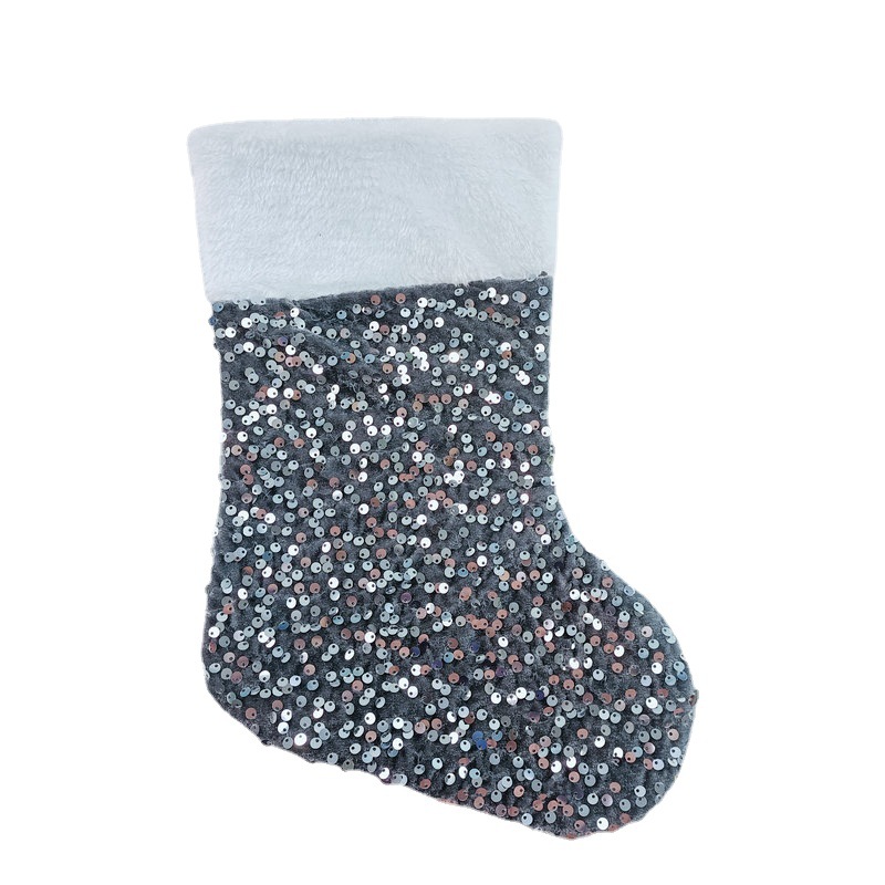 Cheung Chau Christmas Cross-Border New Sequin Christmas Socks Christmas Decorations Red Green Grey Beads Christmas Gift Bag Wholesale Christmas Socks Item Picture