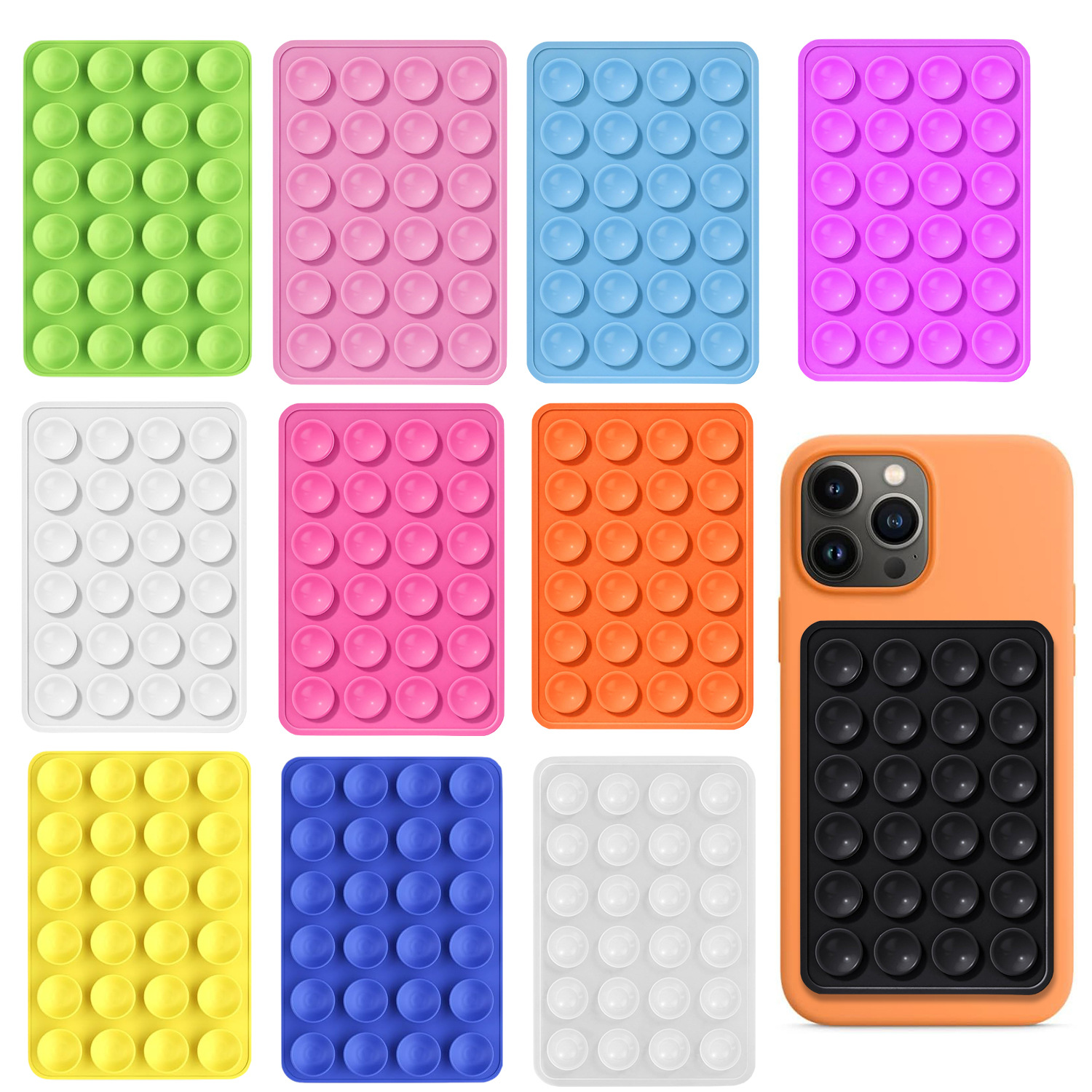 Silicone mobile phone sucker thickened 24 pieces silicone sucker square single sided silicone sucker multi-functional mobile phone case full figure