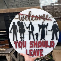 Halloween Horror Welcome Sign The front door Horror welcome pendant Wood craft door sign