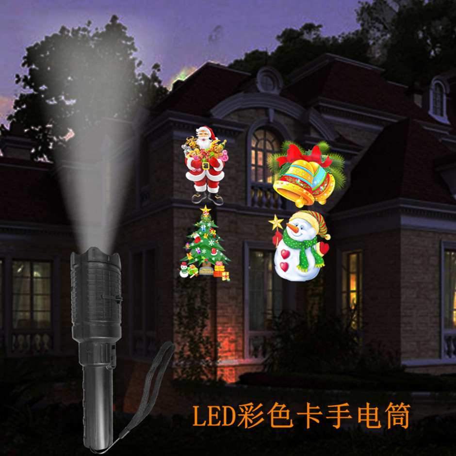 European and American Christmas festival color film projection lamp children's card-charging LED flashlight manufacturer supply