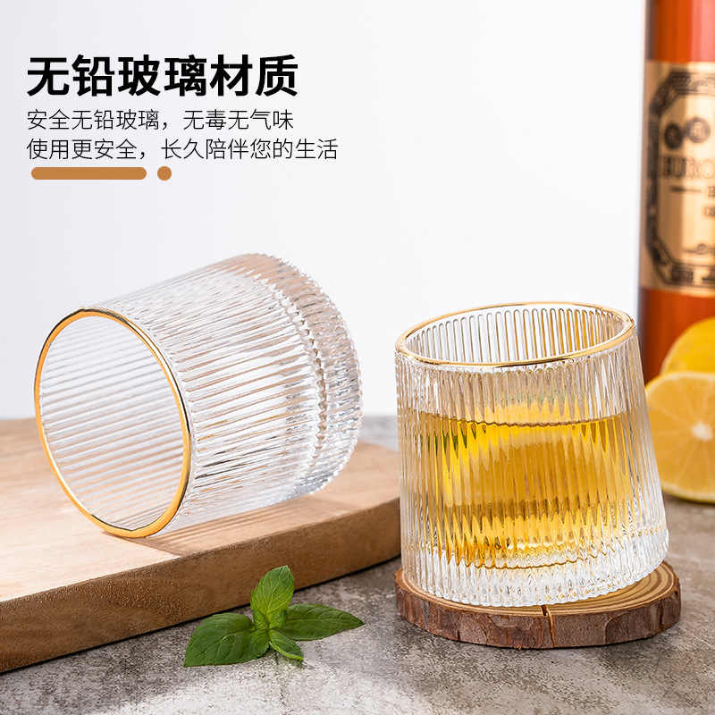Japanese Whiskey Glass Creative Personality Gyro Rotating Water Glass Isn Wind Decompression Spin Tumbler Glass Gold Rimmed Glass High-End Atmosphere Bar Household Heat-Resistant Cup details Picture