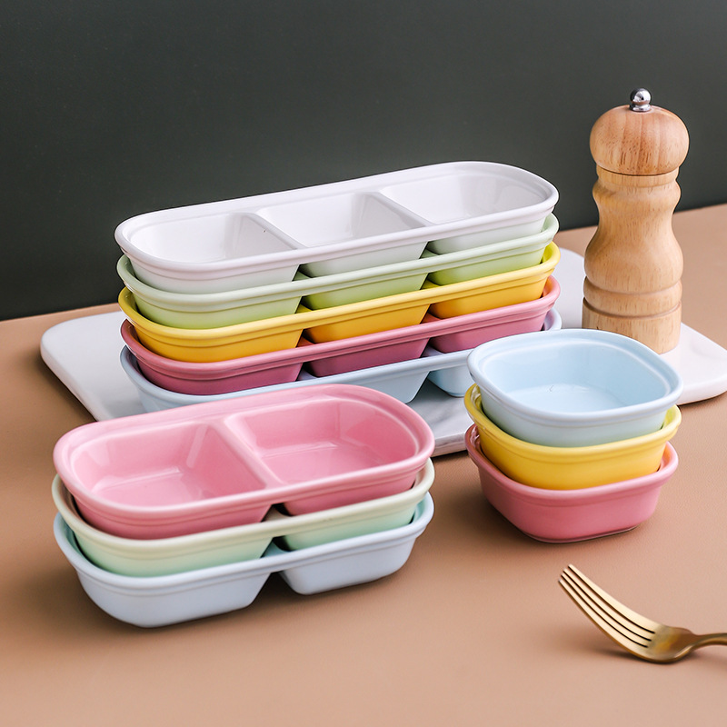 Ceramic snack plates, Nordic-style glazed soy sauce plates, dipping sauce vinegar plates, two, three or four compartments ceramic seasoning plates details Picture