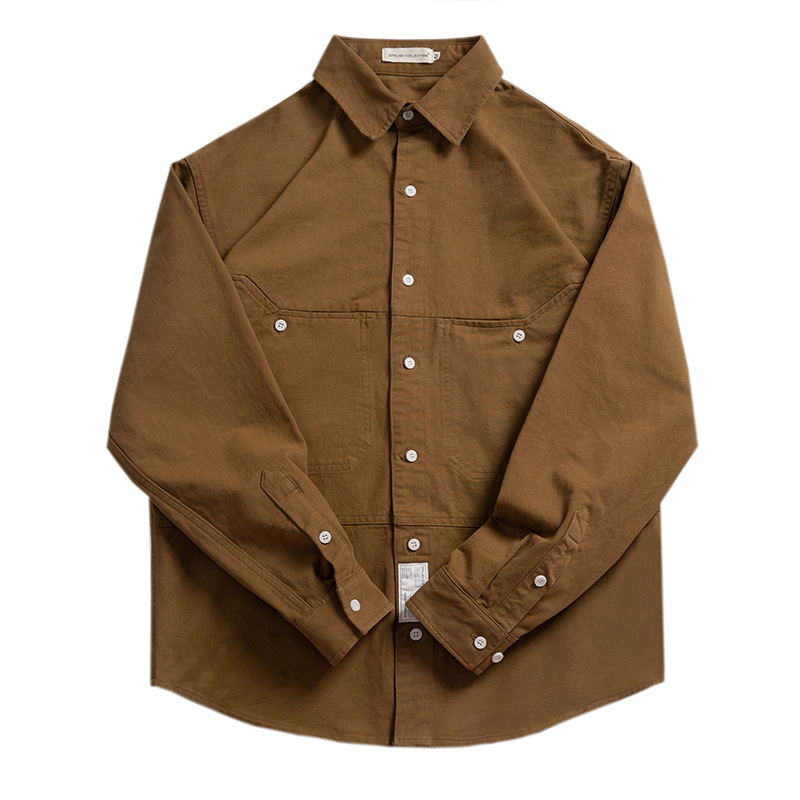 The 2023 Spring and Autumn new collection features a 100% pure cotton Japanese-style men's shirt, a cool and stylish solid-color workwear long-sleeved shirt Item Picture
